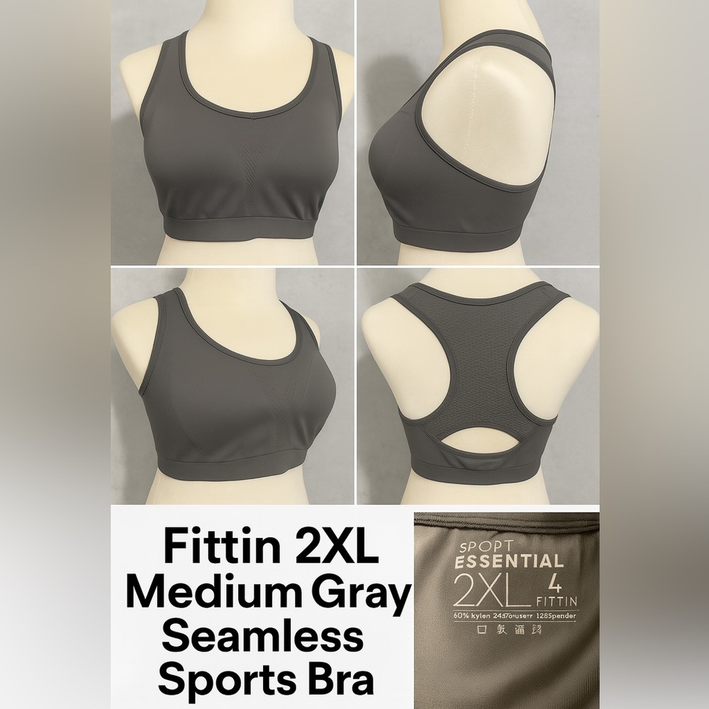 Fittin 2XL Medium Gray Seamless Sports Bra